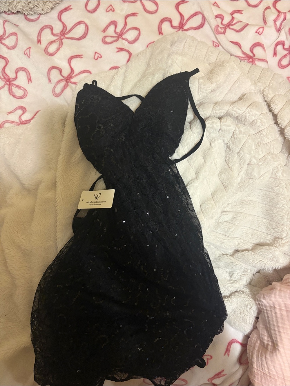 Black Sequin Lace Slip Dress - Windsor